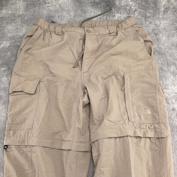 North Face Pants Men Large 34W x 32L‎ Tan Convertible Shorts Cargo Hike Nylon - Picture 2 of 14